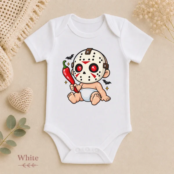 Baby Bodysuit or Toddler Shirt, Hockey Mask Halloween — alternate product mockup hockey mask baby bodysuit product detail