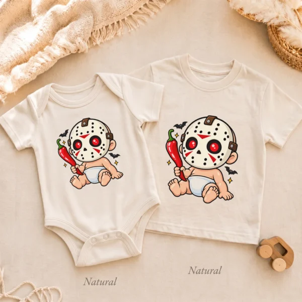 Baby Bodysuit or Toddler Shirt, Hockey Mask Halloween — alternate product mockup hockey mask baby bodysuit product photo