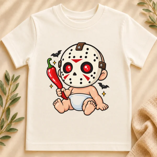 Baby Bodysuit or Toddler Shirt, Hockey Mask Halloween — toddler shirt mockup hockey mask baby bodysuit close-up detail