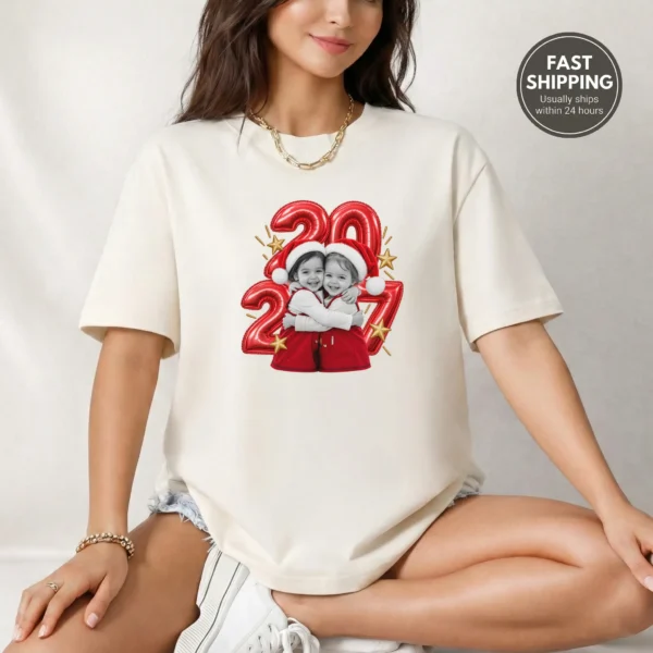 New Year's 2027 Adult Shirt, Embracing Children — alternate product mockup new year's 2027 adult shirt t-shirt product photo