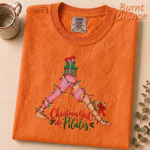 Christmas Girl Do Pilates New Year's Shirt — alternate product mockup new year's girl do pilates shirt t-shirt front view
