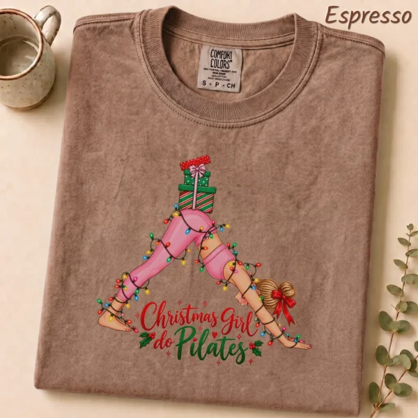Christmas Girl Do Pilates New Year's Shirt — alternate product mockup new year's girl do pilates shirt t-shirt close-up detail
