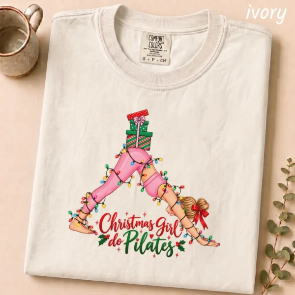 Christmas Girl Do Pilates New Year's Shirt — alternate product mockup new year's girl do pilates shirt t-shirt product photo