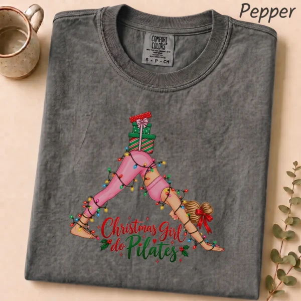 Christmas Girl Do Pilates New Year's Shirt — alternate product mockup new year's girl do pilates shirt t-shirt lifestyle scene