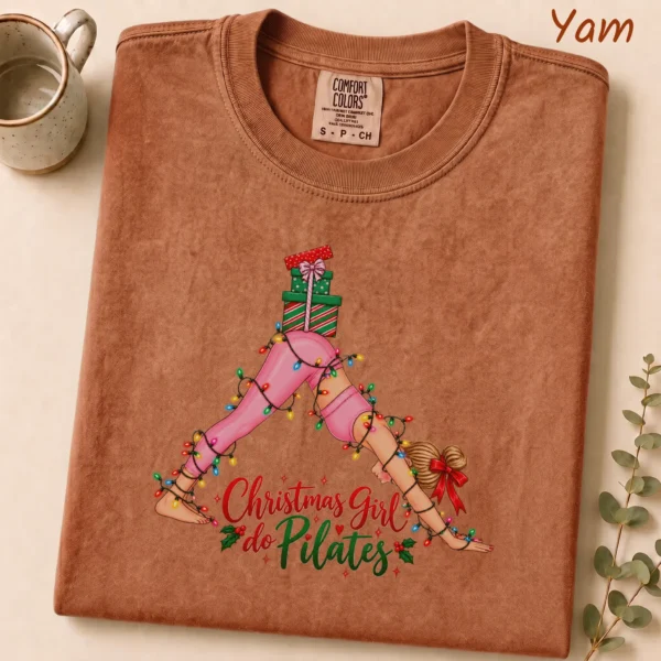Christmas Girl Do Pilates New Year's Shirt — alternate product mockup new year's girl do pilates shirt t-shirt product photo