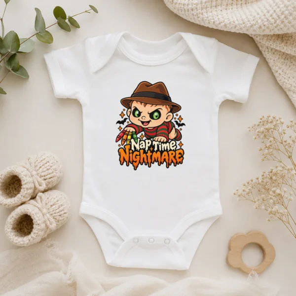 Halloween Nap Time Nightmare Baby Bodysuit or Toddler Shirt — alternate product mockup nightmare baby bodysuit product photo