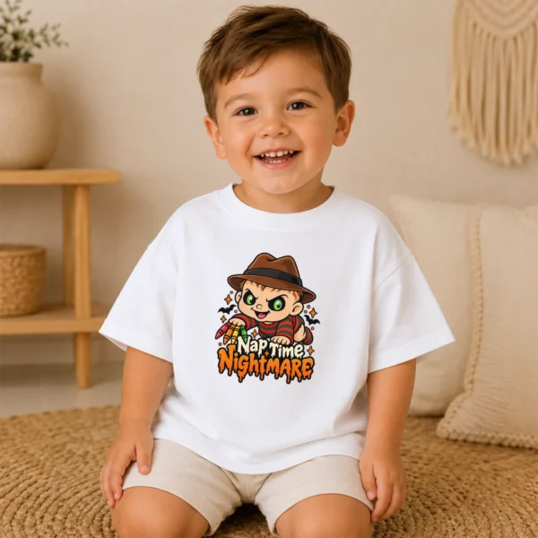 Halloween Nap Time Nightmare Baby Bodysuit or Toddler Shirt — toddler shirt mockup nightmare baby bodysuit product photo