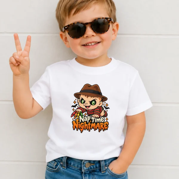Halloween Nap Time Nightmare Baby Bodysuit or Toddler Shirt — toddler shirt mockup nightmare baby bodysuit mockup view