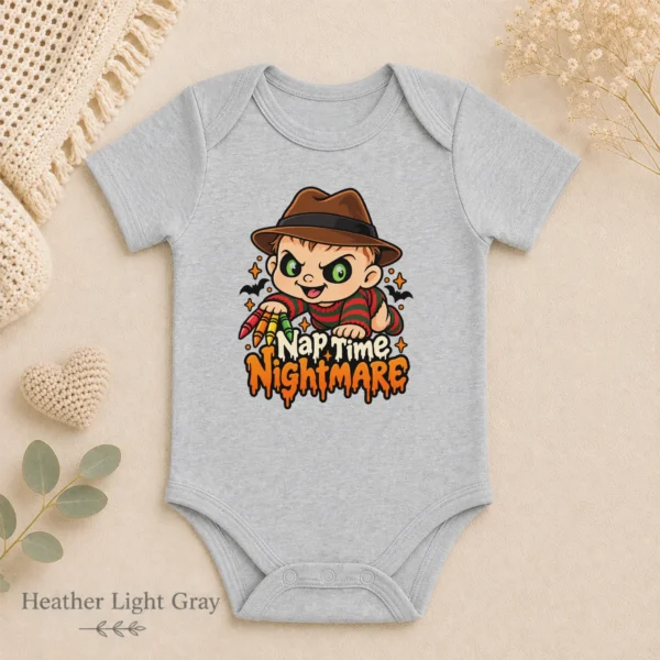 Halloween Nap Time Nightmare Baby Bodysuit or Toddler Shirt — alternate product mockup nightmare baby bodysuit product detail