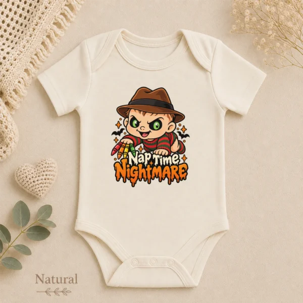 Halloween Nap Time Nightmare Baby Bodysuit or Toddler Shirt — alternate product mockup nightmare baby bodysuit styled product photo