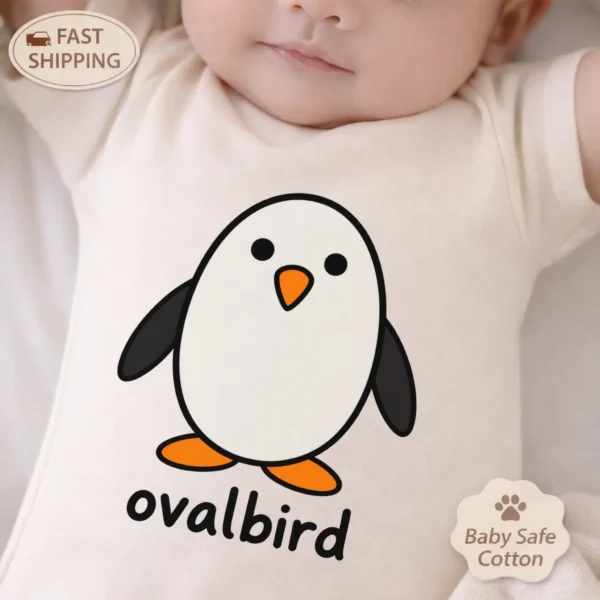 Oval Penguin Baby Bodysuit, Toddler & Youth Shirt | Ovalbird — baby bodysuit mockup oval penguin baby bodysuit product photo