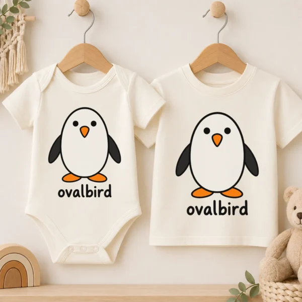 Oval Penguin Baby Bodysuit, Toddler & Youth Shirt | Ovalbird — baby bodysuit mockup oval penguin baby bodysuit product photo