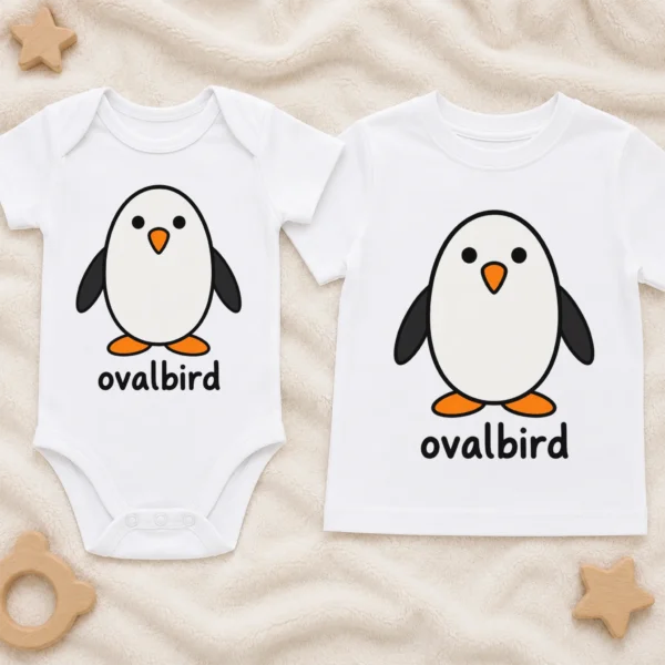 Oval Penguin Baby Bodysuit, Toddler & Youth Shirt | Ovalbird — baby bodysuit mockup oval penguin baby bodysuit product photo