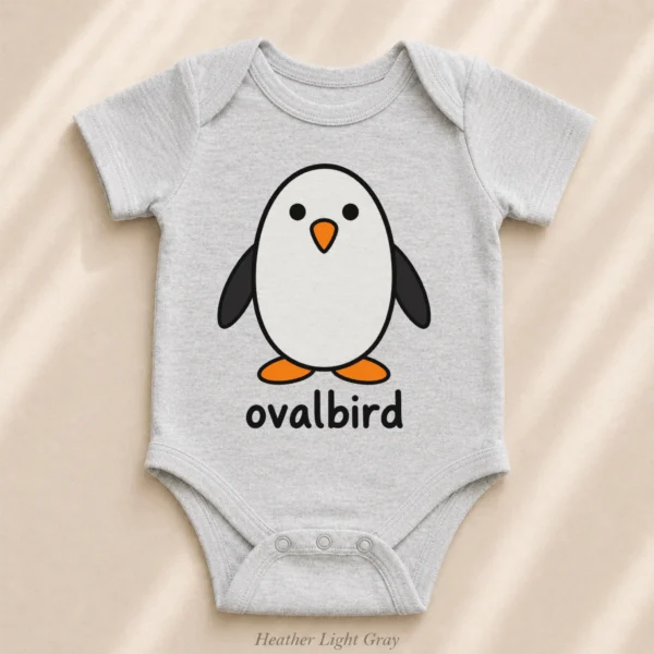 Oval Penguin Baby Bodysuit, Toddler & Youth Shirt | Ovalbird — alternate product mockup oval penguin baby bodysuit close-up detail