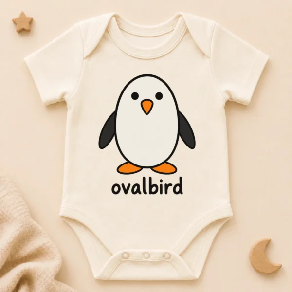 Oval Penguin Baby Bodysuit, Toddler & Youth Shirt | Ovalbird — alternate product mockup oval penguin baby bodysuit product photo