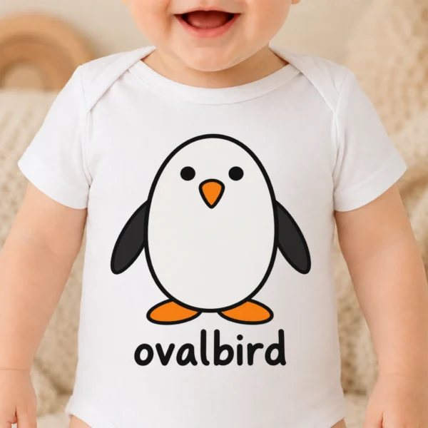 Oval Penguin Baby Bodysuit, Toddler & Youth Shirt | Ovalbird — baby bodysuit mockup oval penguin baby bodysuit close-up detail