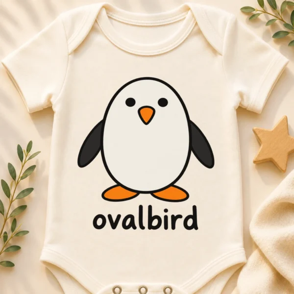 Oval Penguin Baby Bodysuit, Toddler & Youth Shirt | Ovalbird — baby bodysuit mockup oval penguin baby bodysuit close-up detail