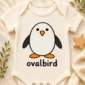 oval penguin baby bodysuit close-up detail