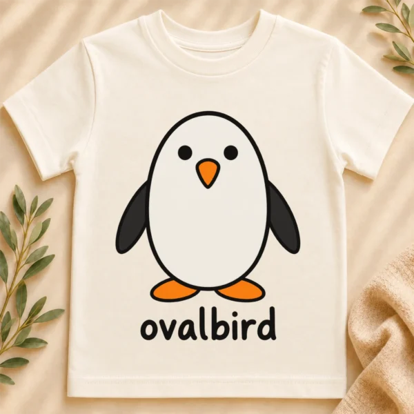 Oval Penguin Baby Bodysuit, Toddler & Youth Shirt | Ovalbird — toddler shirt mockup oval penguin baby bodysuit close-up detail