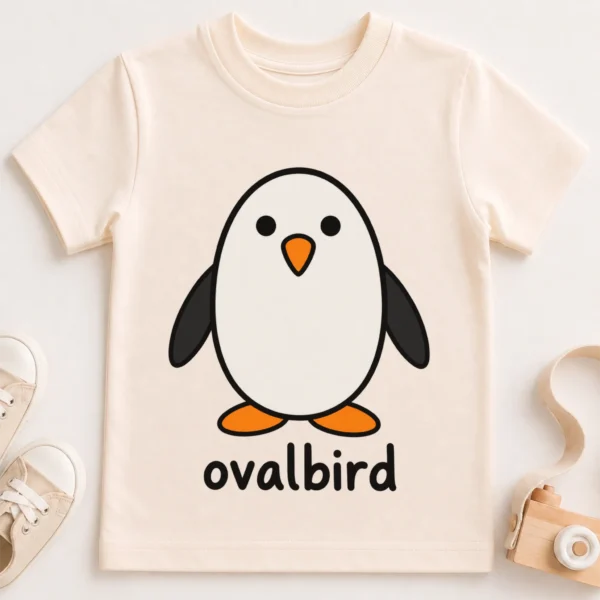 Oval Penguin Baby Bodysuit, Toddler & Youth Shirt | Ovalbird — toddler shirt mockup oval penguin baby bodysuit close-up detail