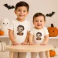patchwork mask baby bodysuit front view