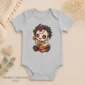patchwork mask baby bodysuit close-up detail