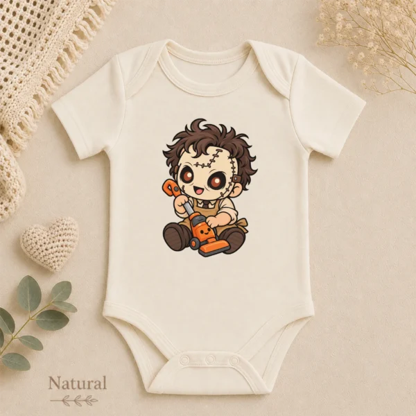Halloween Toy Vacuum Patchwork Mask Baby Bodysuit or Toddler Shirt — alternate product mockup patchwork mask baby bodysuit product photo