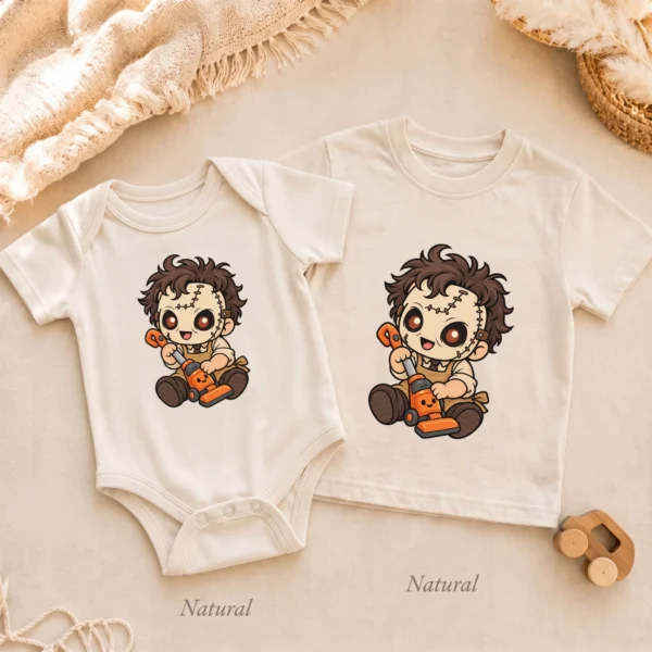 Halloween Toy Vacuum Patchwork Mask Baby Bodysuit or Toddler Shirt — alternate product mockup patchwork mask baby bodysuit product photo