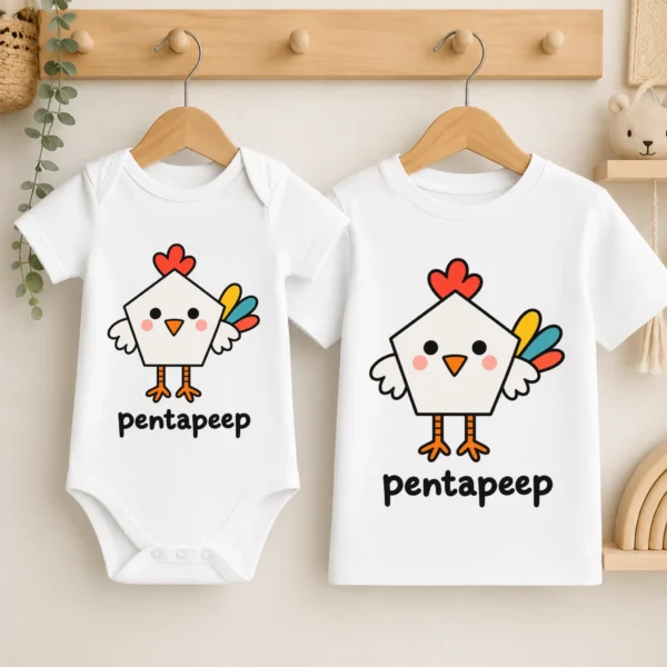 Pentagon Chicken Baby Bodysuit, Toddler & Youth Shirt | Pentapeep — baby bodysuit mockup pentagon chicken baby bodysuit front view