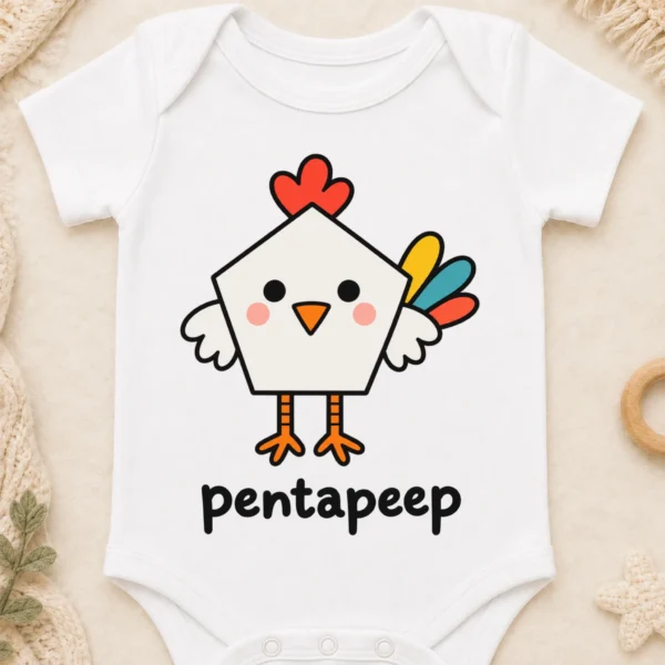 Pentagon Chicken Baby Bodysuit, Toddler & Youth Shirt | Pentapeep — baby bodysuit mockup pentagon chicken baby bodysuit close-up detail
