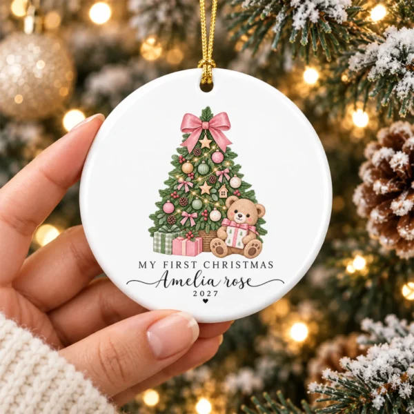 Personalized Baby's My First Christmas 2027 Ornament — alternate product mockup personalized baby’s first christmas ornament product image mockup view