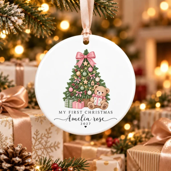 Personalized Baby's My First Christmas 2027 Ornament — alternate product mockup personalized baby’s first christmas ornament product image product photo