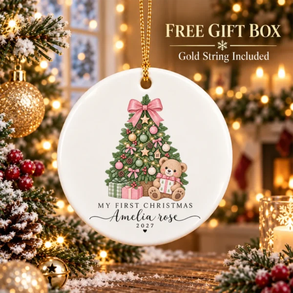 Personalized Baby's My First Christmas 2027 Ornament — alternate product mockup personalized baby’s first christmas ornament product image front view