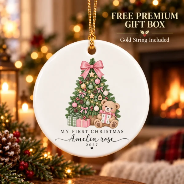 Personalized Baby's My First Christmas 2027 Ornament — alternate product mockup personalized baby’s first christmas ornament product image product photo