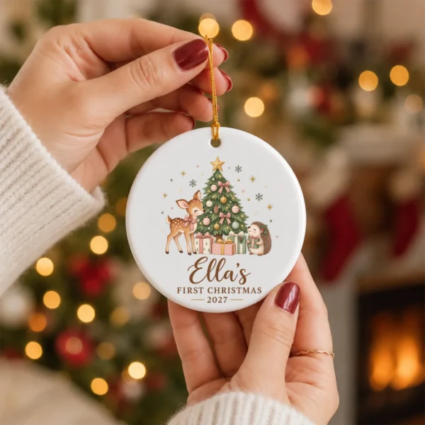 Personalized Name Christmas Ornament, Baby’s First Christmas 2026 — alternate product mockup personalized baby’s first christmas ornament product image product photo