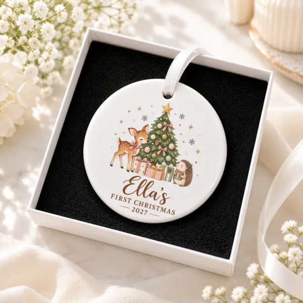 Personalized Name Christmas Ornament, Baby’s First Christmas 2026 — alternate product mockup personalized baby’s first christmas ornament product image product photo
