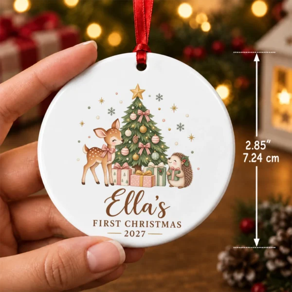 Personalized Name Christmas Ornament, Baby’s First Christmas 2026 — alternate product mockup personalized baby’s first christmas ornament product image product photo