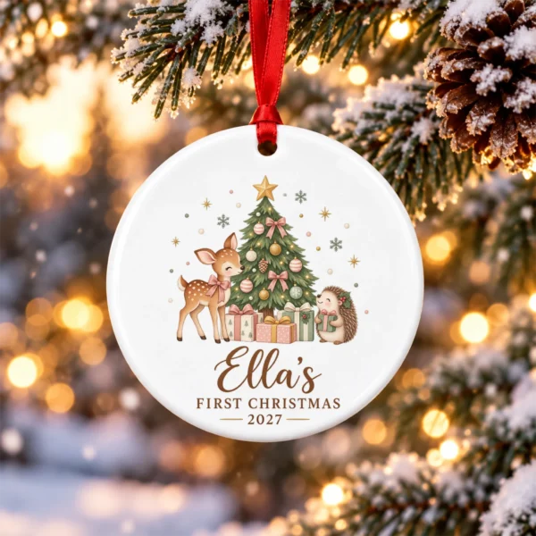 Personalized Name Christmas Ornament, Baby’s First Christmas 2026 — alternate product mockup personalized baby’s first christmas ornament product image product photo