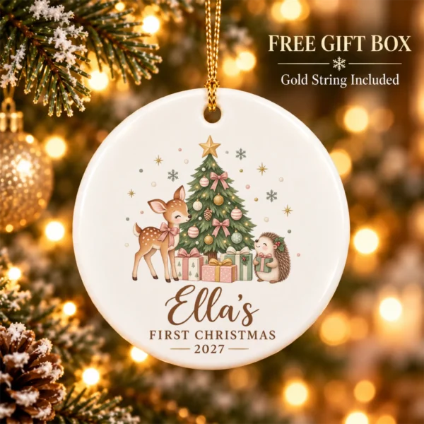 Personalized Name Christmas Ornament, Baby’s First Christmas 2026 — alternate product mockup personalized baby’s first christmas ornament product image product photo