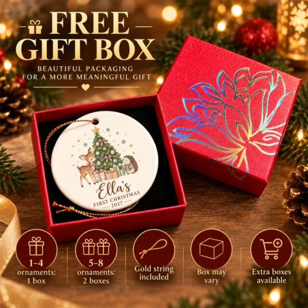 Personalized Name Christmas Ornament, Baby’s First Christmas 2026 — alternate product mockup personalized baby’s first christmas ornament product image packaging view