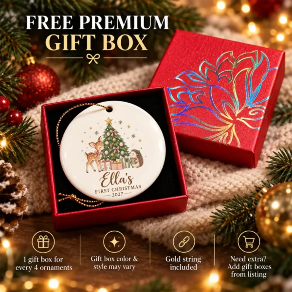 Personalized Name Christmas Ornament, Baby’s First Christmas 2026 — alternate product mockup personalized baby’s first christmas ornament product image packaging view