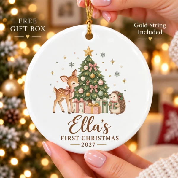 Personalized Name Christmas Ornament, Baby’s First Christmas 2026 — alternate product mockup personalized baby’s first christmas ornament product image product photo