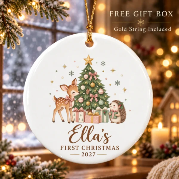Personalized Name Christmas Ornament, Baby’s First Christmas 2026 — alternate product mockup personalized baby’s first christmas ornament product image product photo