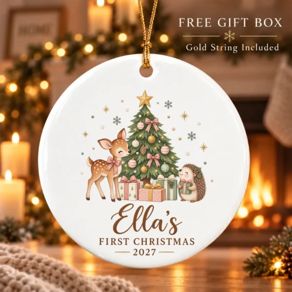 Personalized Name Christmas Ornament, Baby’s First Christmas 2026 — alternate product mockup personalized baby’s first christmas ornament product image product photo