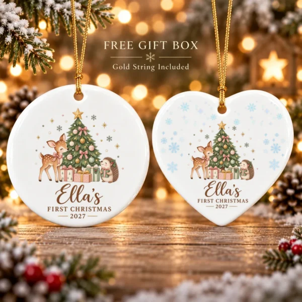 Personalized Name Christmas Ornament, Baby’s First Christmas 2026 — alternate product mockup personalized baby’s first christmas ornament product image product photo