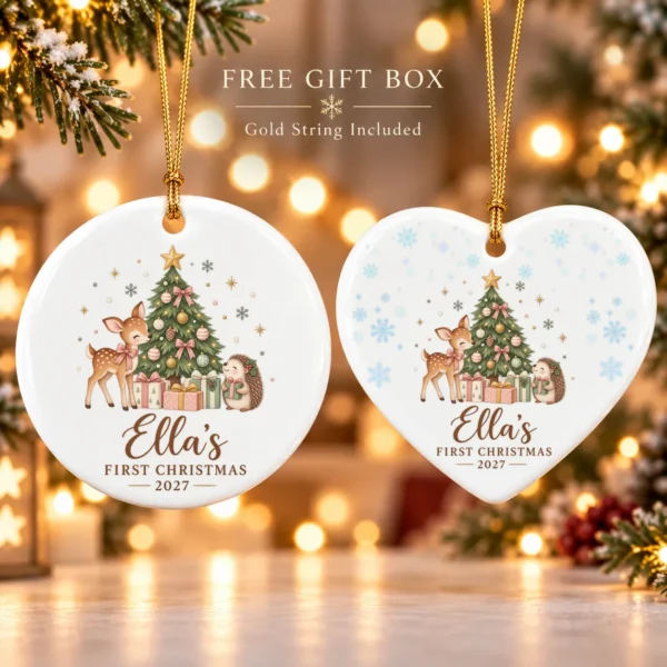 Personalized Name Christmas Ornament, Baby’s First Christmas 2026 — alternate product mockup personalized baby’s first christmas ornament product image product detail