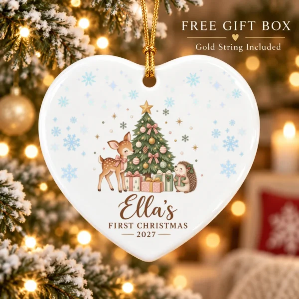 Personalized Name Christmas Ornament, Baby’s First Christmas 2026 — alternate product mockup personalized baby’s first christmas ornament product image lifestyle scene