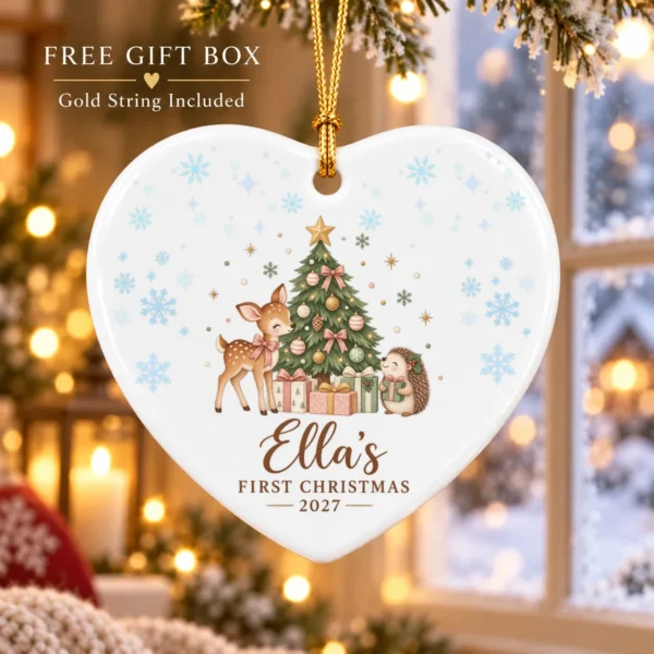 Personalized Name Christmas Ornament, Baby’s First Christmas 2026 — alternate product mockup personalized baby’s first christmas ornament product image product photo
