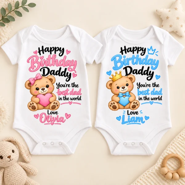 Personalized Daddy Birthday Baby Bodysuit & Custom Toddler Shirt — alternate product mockup personalized daddy birthday baby bodysuit & custom toddler shirt close-up detail
