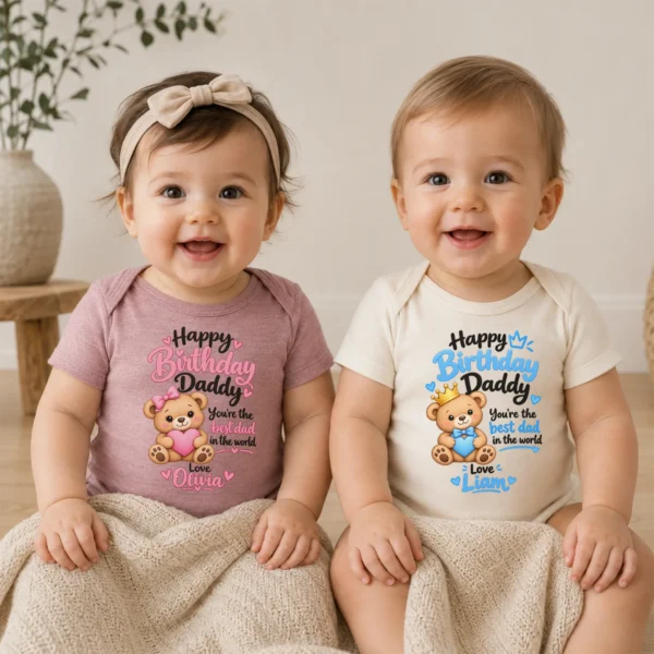 Personalized Daddy Birthday Baby Bodysuit & Custom Toddler Shirt — baby bodysuit mockup personalized daddy birthday baby bodysuit & custom toddler shirt model mockup